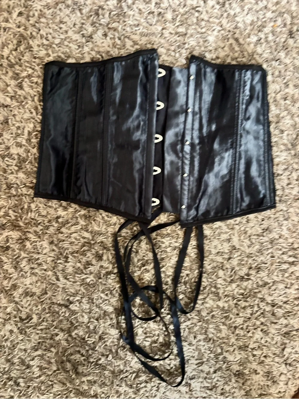 SHEIN Black Satin Underbust Corset Top with Front Hooks 2XL